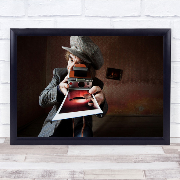 Conceptual Photographer Camera Man Hat Room Frame Coat Red Eye Wall Art Print