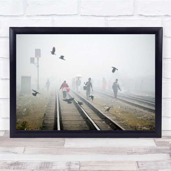 Documentary Walk Walking Fog Mist Haze Railway Railroad Tracks Wall Art Print