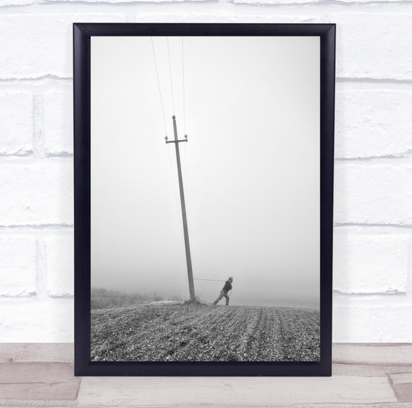 Drag Pole Challenge Struggle Struggling Field Countryside Line Wall Art Print