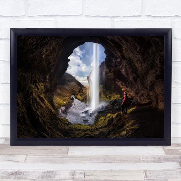 Iceland Kvernufoss Waterfall Stream Current Creek Flow Flowing Wall Art Print