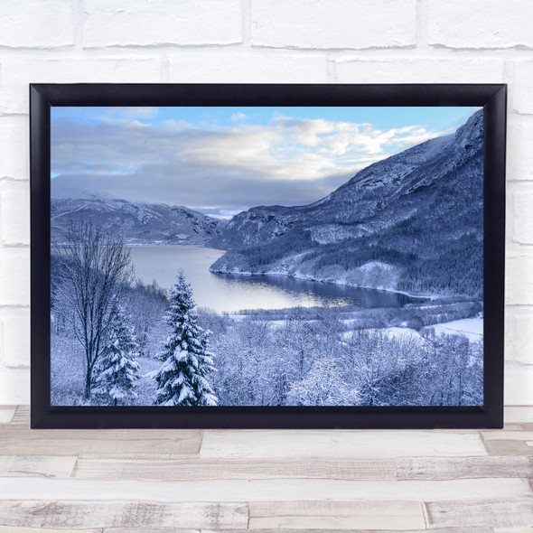 Landscape Winter Snow Cold Frost Frozen Lake Polar Norway Blue Wall Art Print