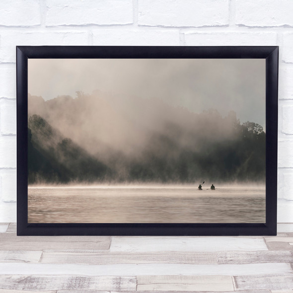 Misty Lake Fishing Boat Foggy Landscape Sunrise Water Fog Mist Wall Art Print