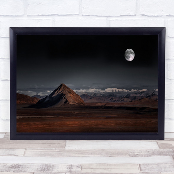 Moon Full Planet Desert Mountains Mountain Landscape Astronomy Wall Art Print