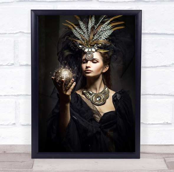 Sorceress Queen Princess Gold Golden Feather Feathers Portrait Wall Art Print