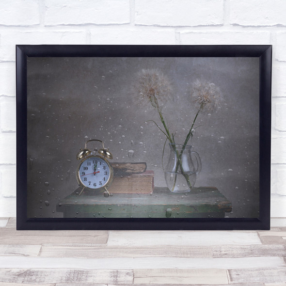 Still Life Clock Alarm Dandelion Jar Book Waterdrops Waterdrop Wall Art Print