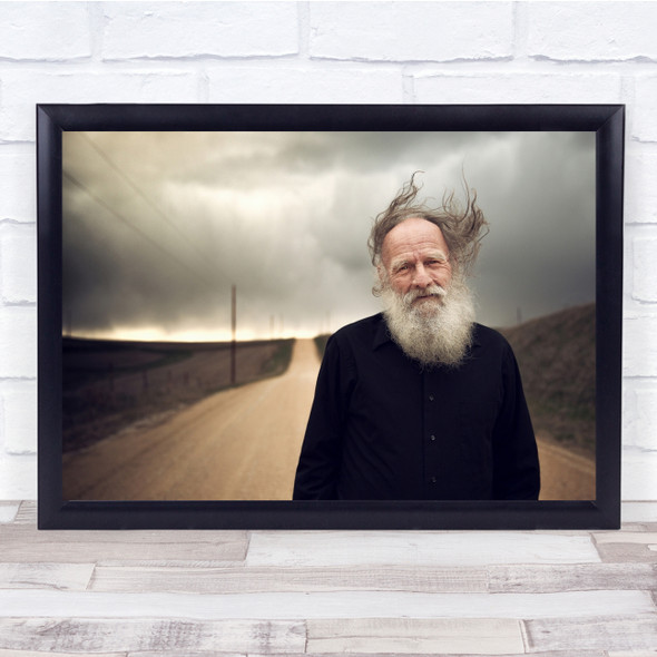 Storm Nebraska Weather Portrait Elderly Man Old Age Beard Wind Wall Art Print