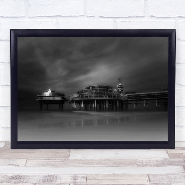 Black & White Dingemans Dramatic Seascape Pier Architecture Light fall Print