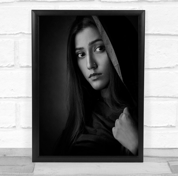 Portrait Black & White Model Veil Face Girl Woman Dark Low Key Low-Key Print