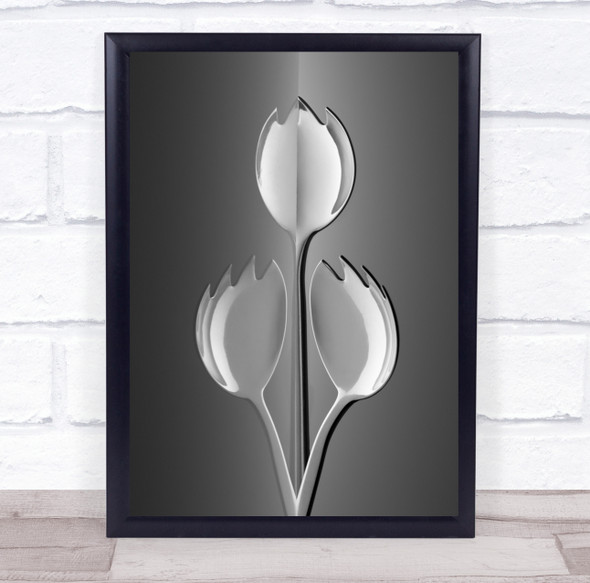 Tulip Reflection Spoon Flower Flowers Black & White Graphic Still Life Print