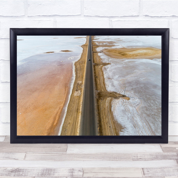 Aerial Above Landscape Road Way Car Drive Driving Salt Desert Wall Art Print