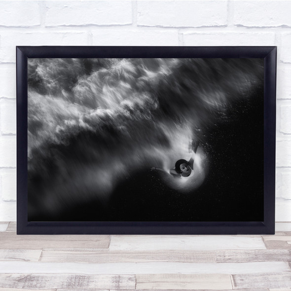 Aerial Sea Ocean Waves Woman Goddess Tide Black & White Maria Wall Art Print