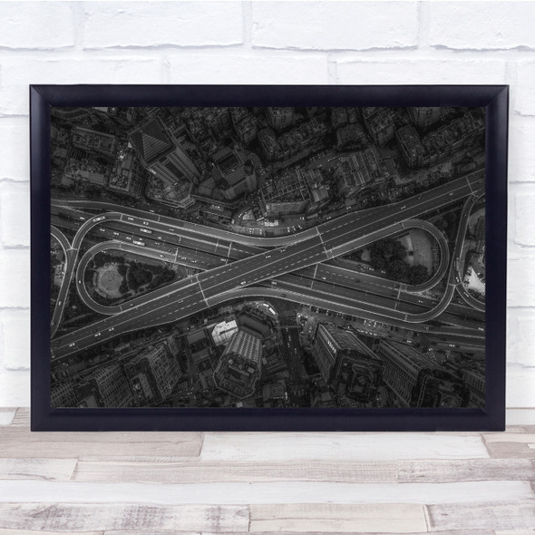 Black & White Aerial Above Cityscape Architecture Skyscrapers Wall Art Print