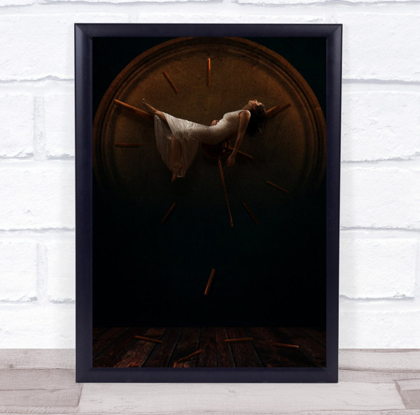 Brown Watch Clock Time Creative Edit Surreal Girl Model Woman Wall Art Print