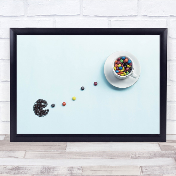 Candy Cup Mug Kitchen Food Game Pac Man Eat Eating Still Life Wall Art Print
