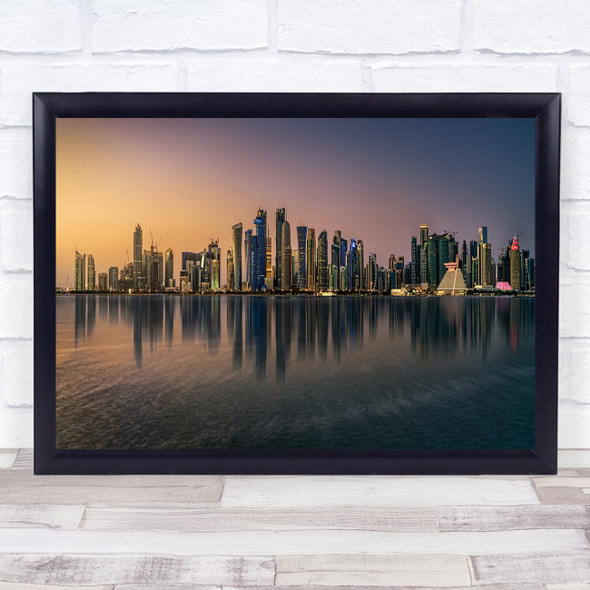 Doha Skyline Water Reflection Architecture Landscape Panorama Wall Art Print