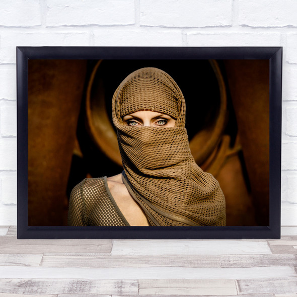 Eyes Portrait Scarf Face Hide Hidden Shy Woman Model Gaze Net Wall Art Print