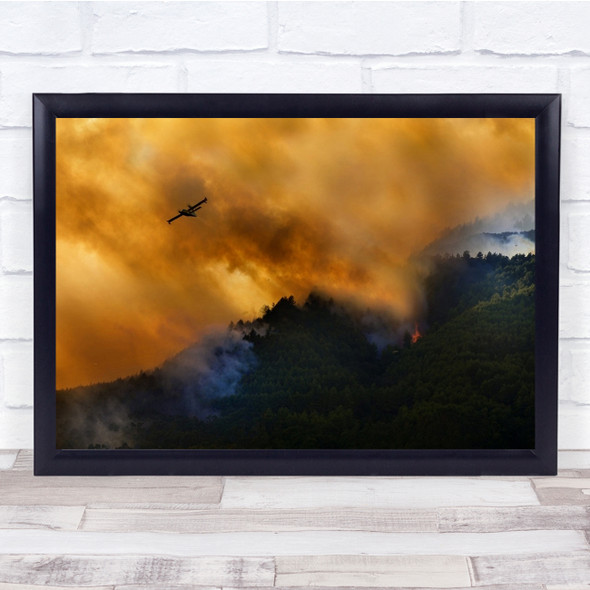 Fire Airplane Aviation Aerial Sky Forest Landscape Apocalypse Wall Art Print