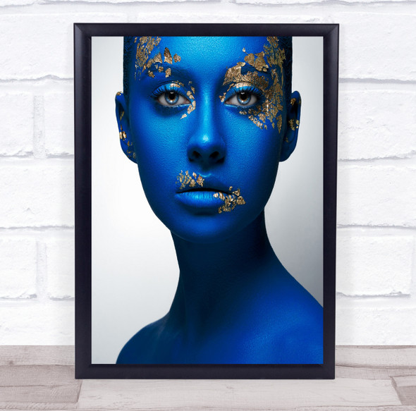 Gold Golden Avatar Blue Face Model Portrait Eyes Mood Emotion Wall Art Print