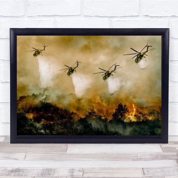Helicopter Fire Water Disaster Catastrophe Rescue Firefighter Wall Art Print