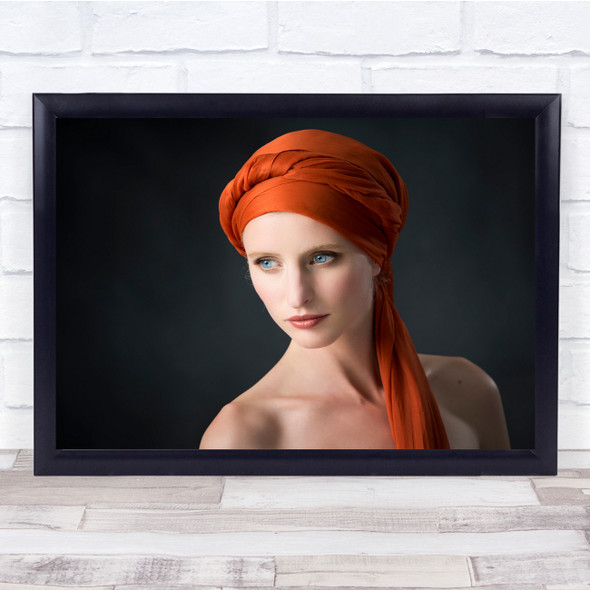Portrait Hat Woman Glance Model Scarf Shawl Turban Person Red Wall Art Print