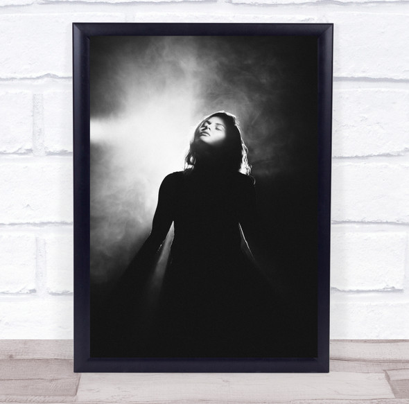 Portrait Model Woman Light Backlight Shadow Closed Eyes Smoke Wall Art Print