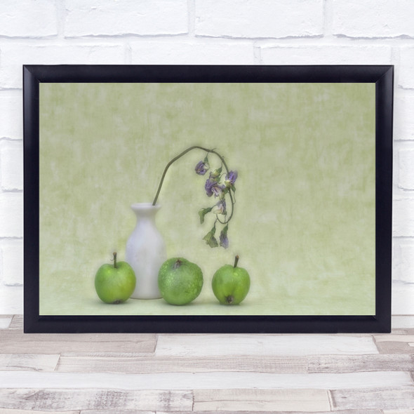 Still Life Apples Canvas Painting Dead Flower Pot Green Light Wall Art Print