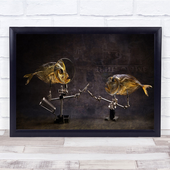 Still Life Fish Science Magnifying Glass Experiment Dried Dry Wall Art Print