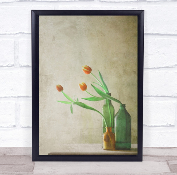 Still Life Tulip Tulips Vase Vases Bottle Bottles Soft Flower Wall Art Print