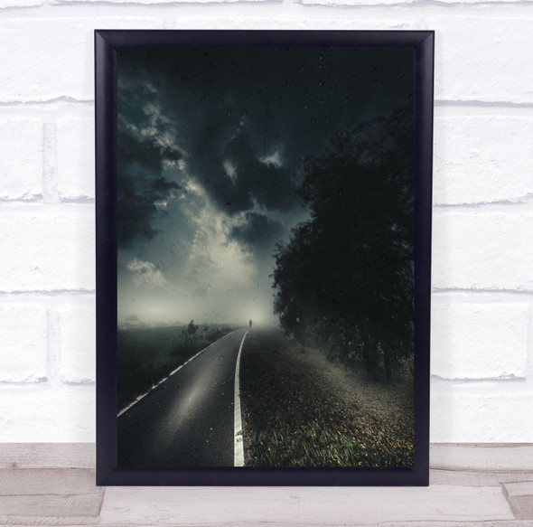 Storm Clouds Autumn Rain Man One Alone Road Way Journey Rainy Wall Art Print