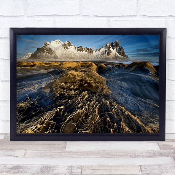 Vestrahorn Iceland Dunes Mountains Stokksness Famous Landmark Wall Art Print