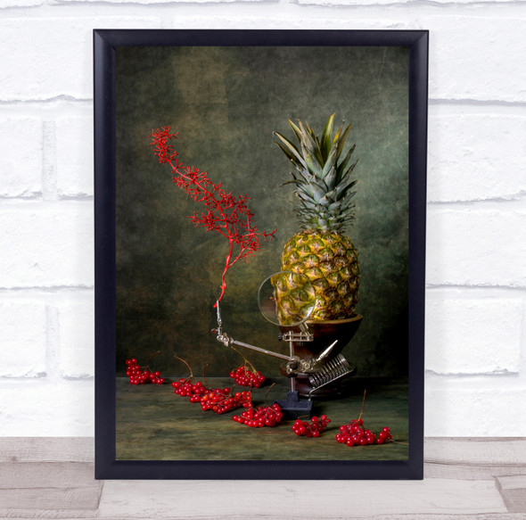 Still Life With Viburnum And Pineapple magnify red flower and berries Print