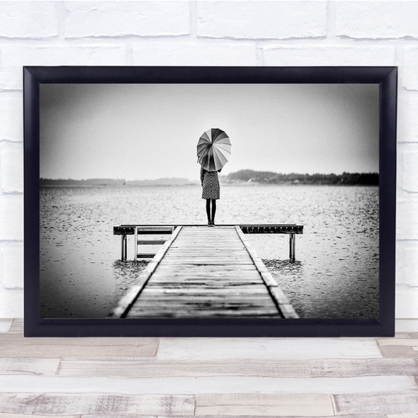 Woman Denmark Jytland Skive Mood Black & White Bridge Umbrella Lonely Print