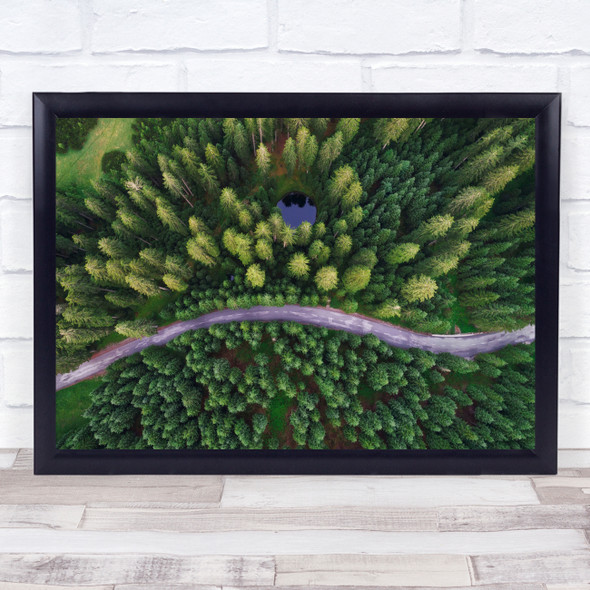 Aerial Pokljuka Road Forest Lake Way Above Drone Perspective Wall Art Print