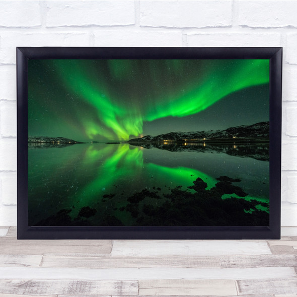 Aurora Borealis Night Landscape Seascape Stars Sky Astronomy Wall Art Print