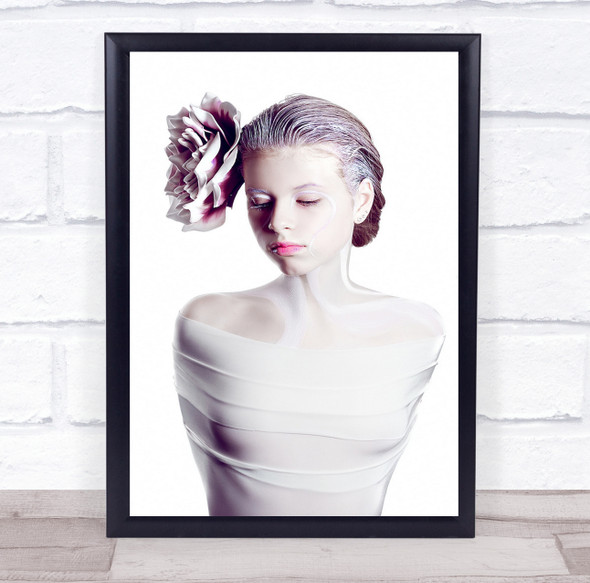 Beauty Is A Fragile Gift woman wrapped in sheet large flower Wall Art Print