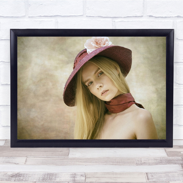 Blonde Hat Girl Woman Person Portrait Eyes Beauty Hair Model Wall Art Print