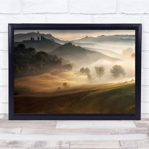 Countryside Landscape Rural Fog Mist Haze Farm Farming Trees Wall Art Print