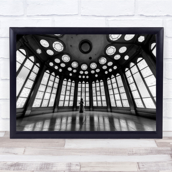 Little Snow Princess Ballroom Windows Lights Black and white Wall Art Print