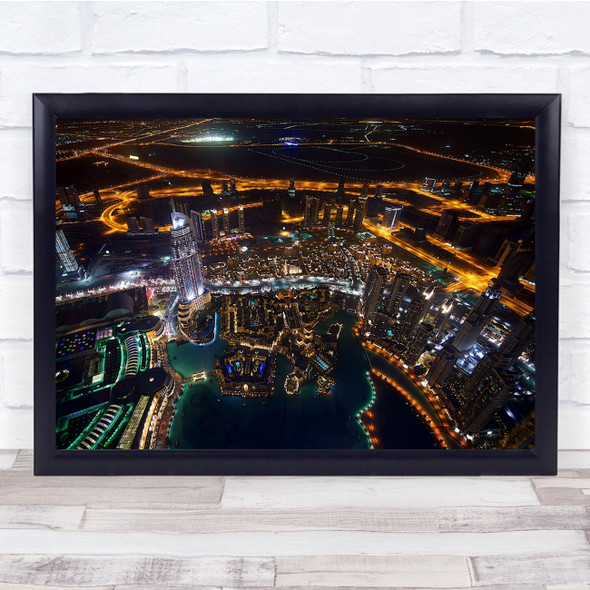 Night Architecture Skyline Cityscape City Urban Dubai Lights Wall Art Print