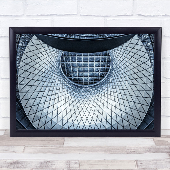 Perspective Ceiling Architecture Blue Toned Monocolour Lines Wall Art Print