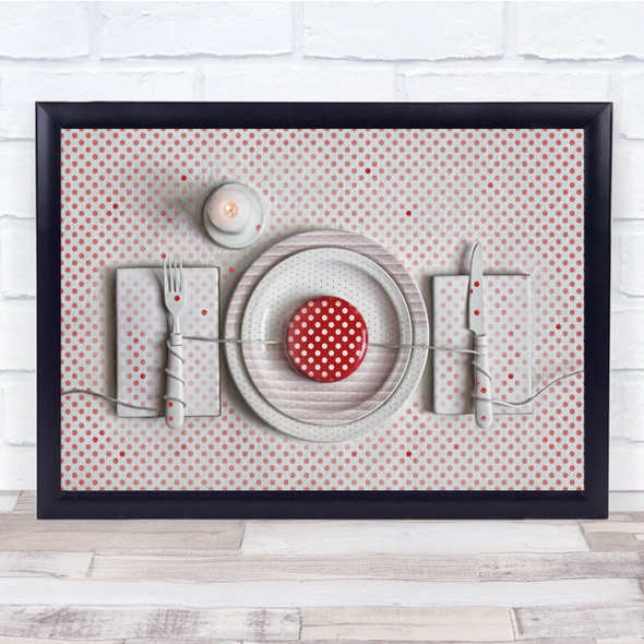 Polka Dots Red Cutlery Kitchen Knife Fork Plat Plates Candle Wall Art Print