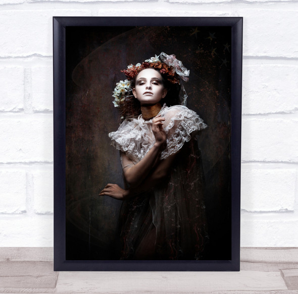 Portrait Flowers Face Model Girl Woman Brown Make Up Make-Up Wall Art Print