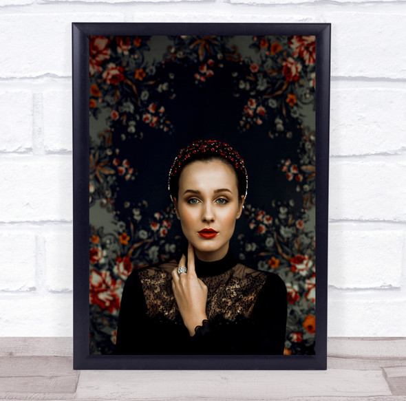 Portrait Girl Model Woman Lipstick Face Flower Flowers Flora Wall Art Print