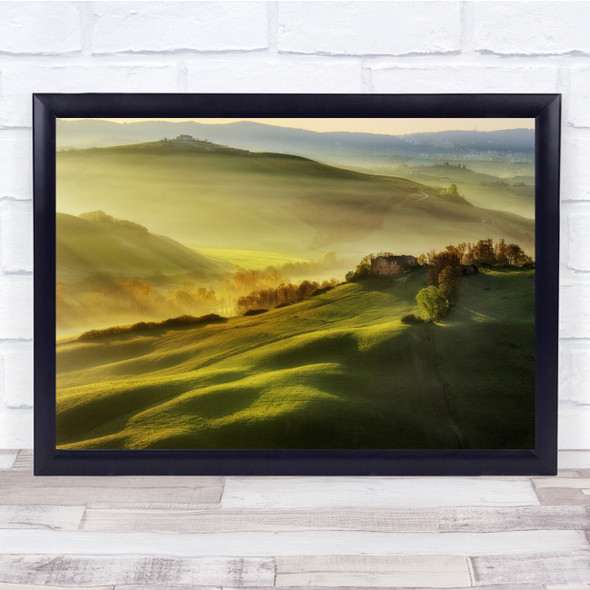 Siena Pienza Tuscany Orcia Landscape Sunrise Ray Morning Fog Wall Art Print