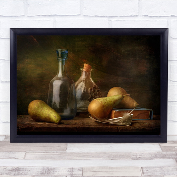 Still Life Fruit Pears Bottle Bottles Cork Book Read Reading Wall Art Print