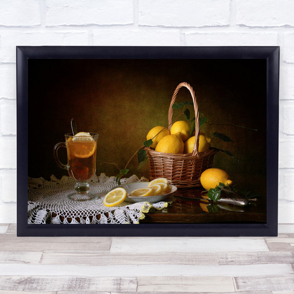 Still Life Lemon Lemons Slice Slices Tea Mug Cup Glass Knife Wall Art Print