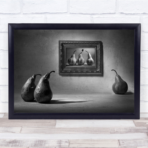 Black & White Funny Pears Looking At Art Exhibition Still Life Fruit Print