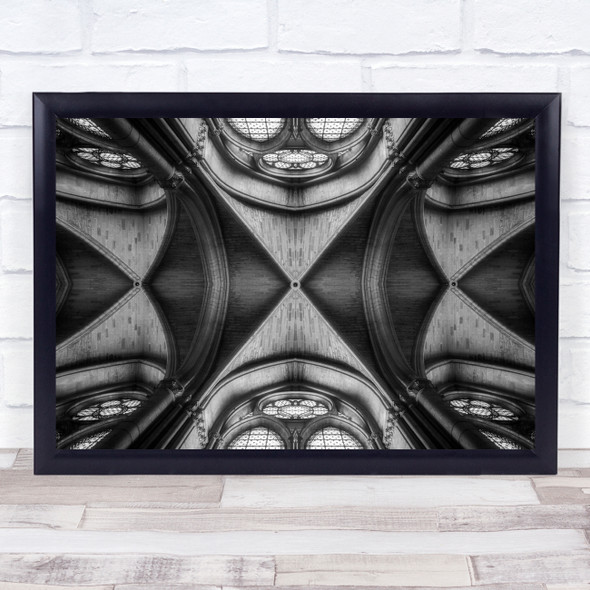 Ceiling Church Architecture Black & White Religion Christian Windows Print