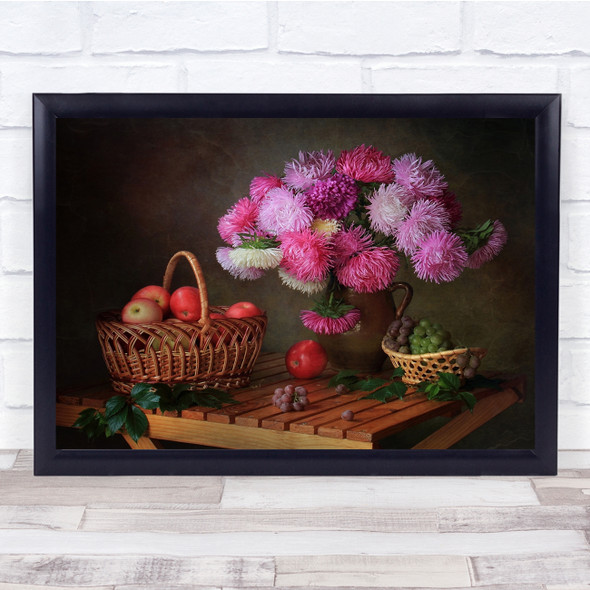 Apple Apples Fruit Grape Grapes Flower Flowers Vase Bouquet Wall Art Print