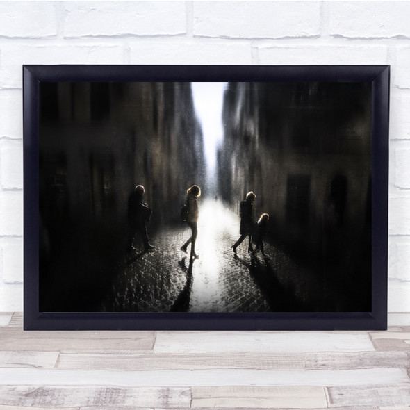 Backlight In Alley Abstract Grungy People Walking Landscape Wall Art Print